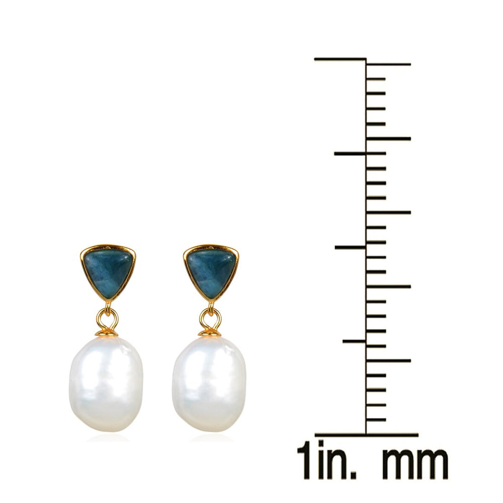 Gold Over Sterling Silver Freshwater Pearl and Apatite Dangle Earrings