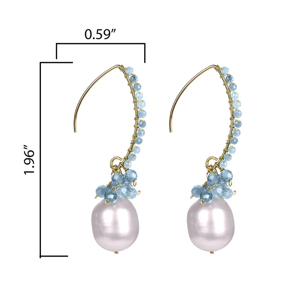 Gold Over Sterling Silver Freshwater Pearl and Aquamarine Dangle Earrings