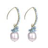 Gold Over Sterling Silver Freshwater Pearl and Aquamarine Dangle Earrings