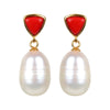 Gold Over Sterling Silver Freshwater Pearl and Coral Dangle Earrings