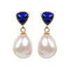 Gold Over Sterling Silver Freshwater Pearl and Lapis Dangle Earrings