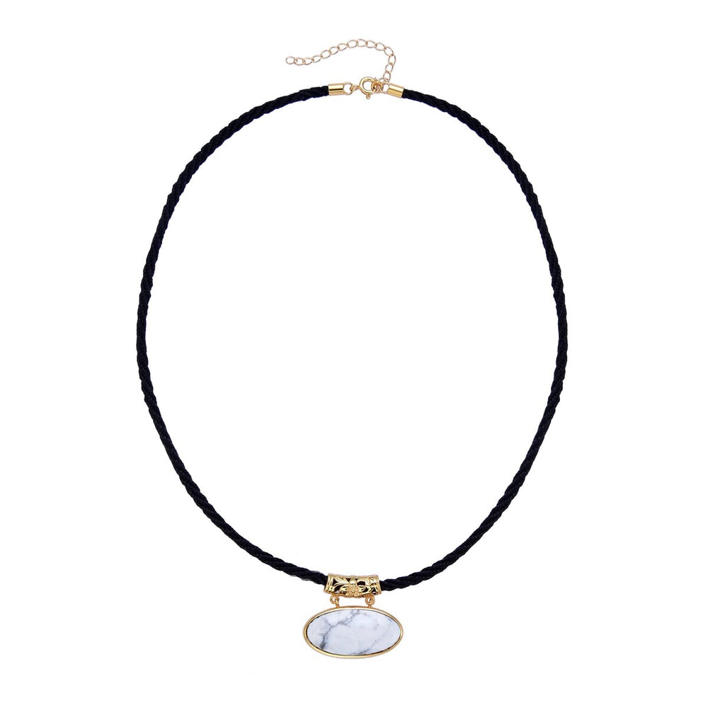 Gold Over Sterling Silver Howlite Pendant with 18" Black Cord and 2" Extension