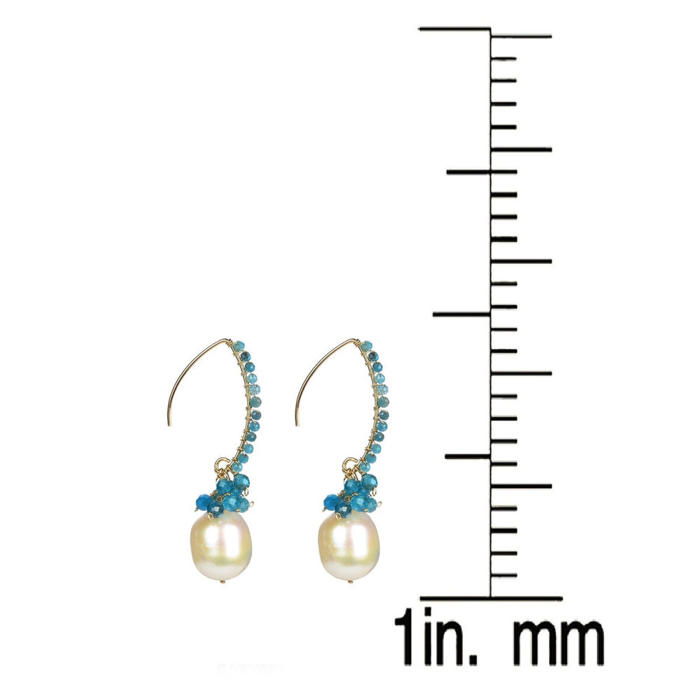 Gold Over Sterling Silver Natural Apatite and Pearl Dangle Earrings