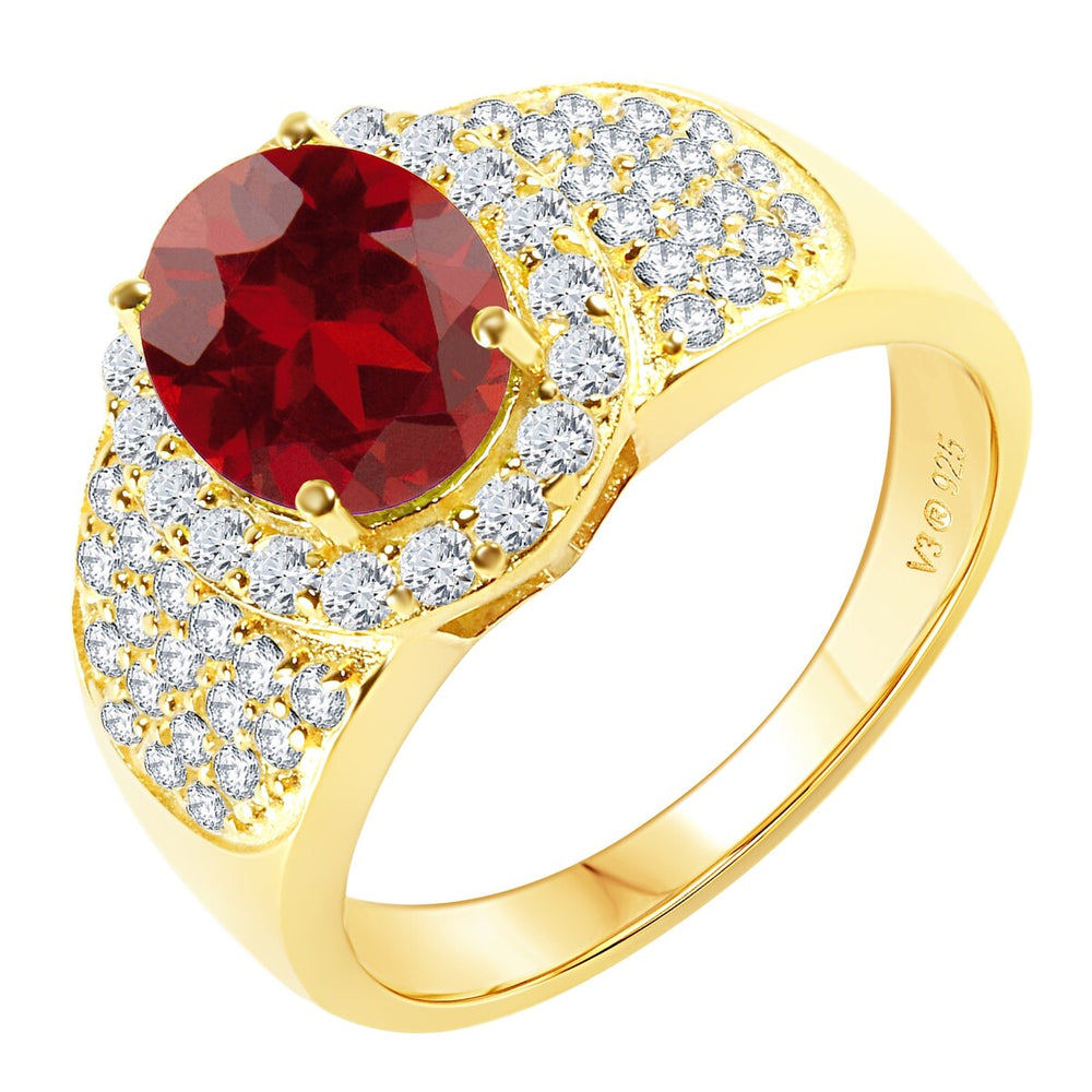 Gold Over Sterling Silver Natural Garnet and White Topaz Halo Ring