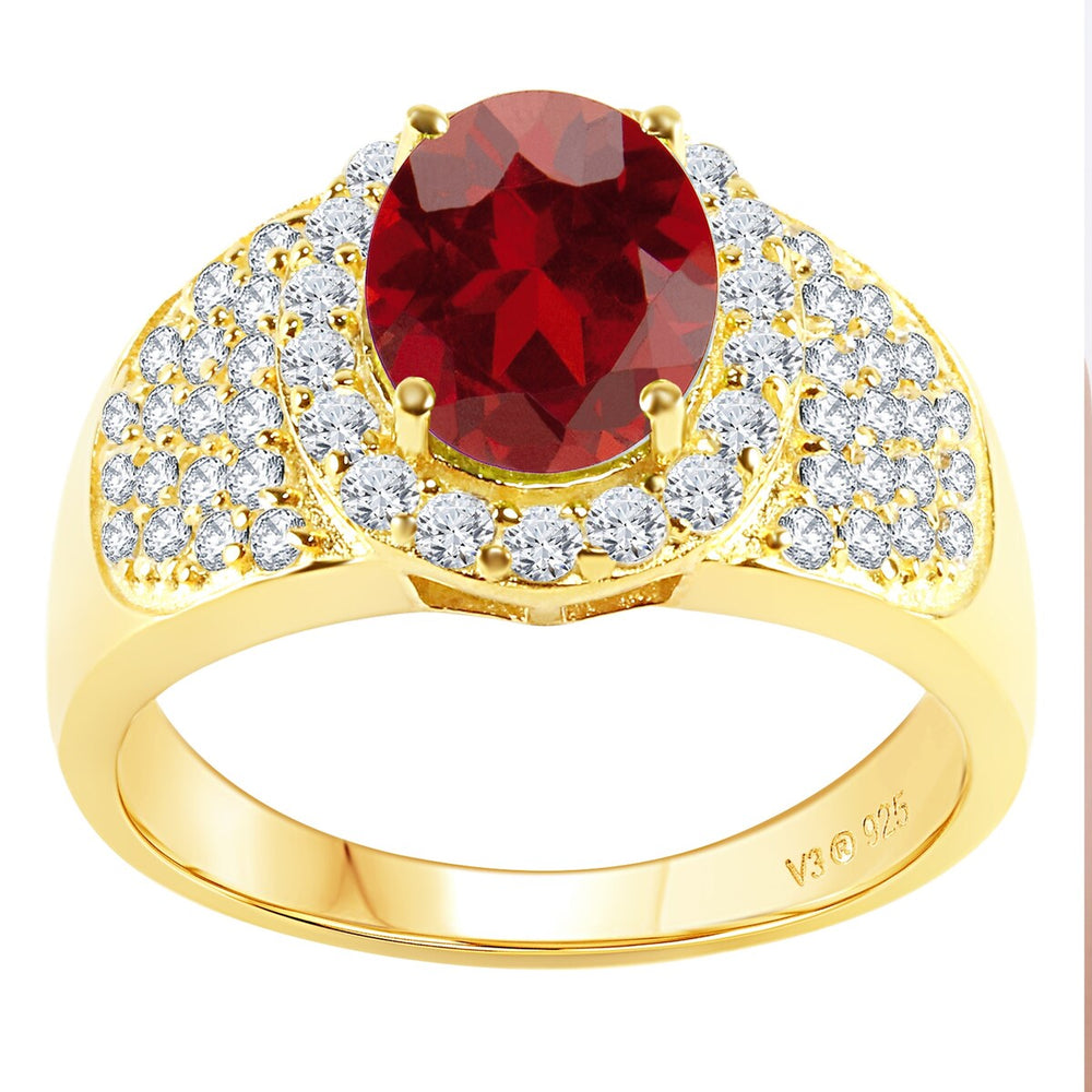 Gold Over Sterling Silver Natural Garnet and White Topaz Halo Ring