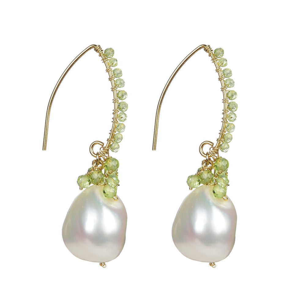 Gold Over Sterling Silver Peridot and Pearl Dangle Earrings