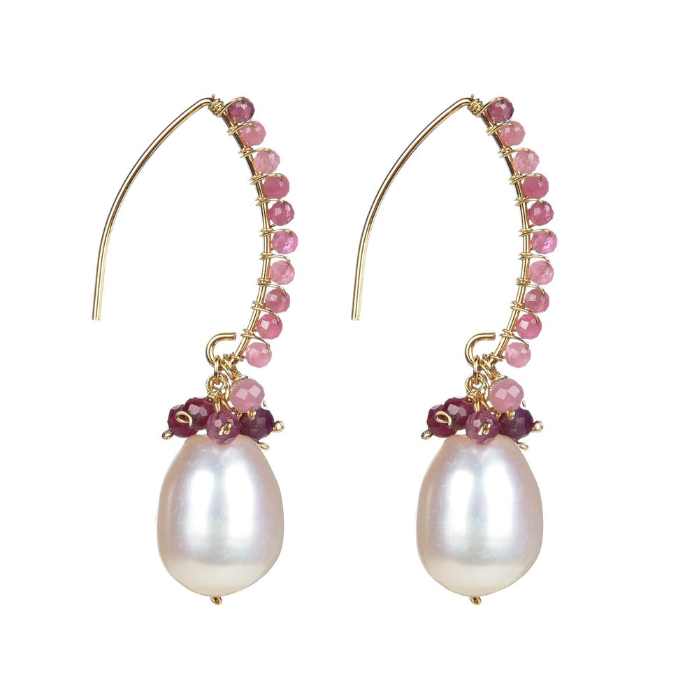 Gold Over Sterling Silver Pink Tourmaline and Freshwater Pearl Dangle Earrings