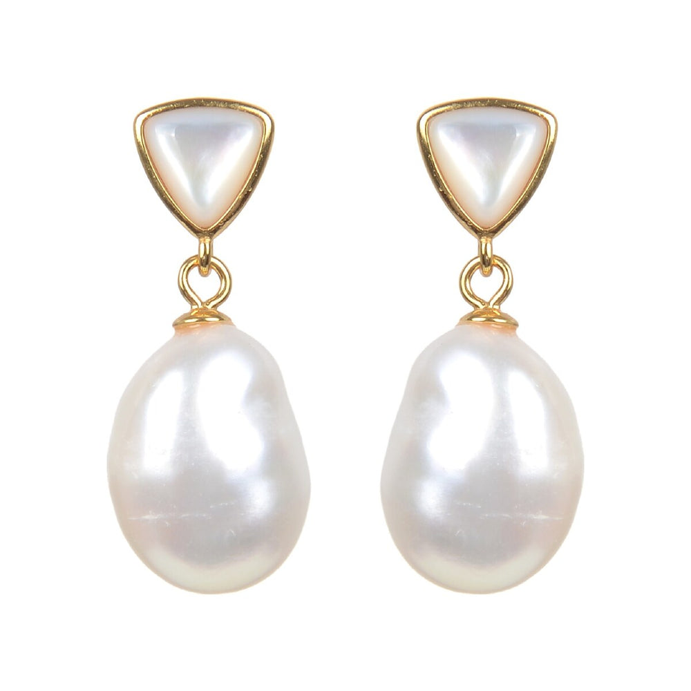 Gold Over Sterling Silver with Freshwater Pearl and Mother Of Pearl Dangle Earrings