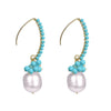 Gold Over Sterling Silver with Freshwater Pearl and Turquoise Dangle Earrings