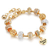 Gold Plated Crystal Heart CZ " I Love You " Charm Beaded Bracelet