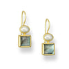 Gold Plated Sterling Silver Freshwater Pearl & Square Labradorite Drop Earrings