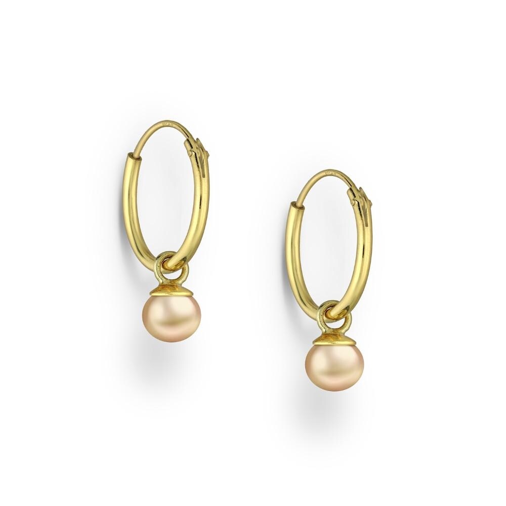 Gold Plated Sterling Silver Huggie Hoop Earrings with Peach Freshwater Pearl