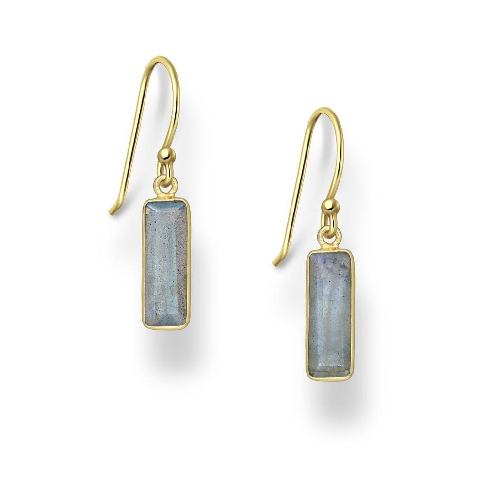 Gold Plated Sterling Silver & Rectangular Labradorite Drop Earrings