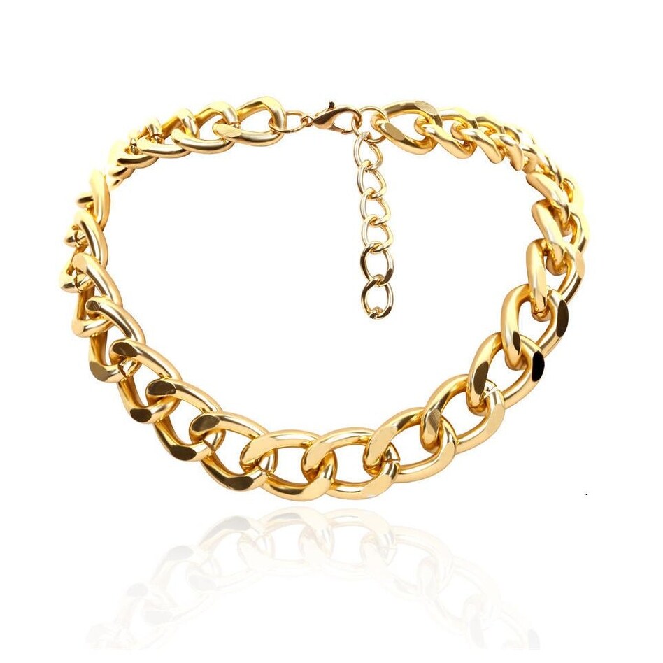 Gold Tone Chunky Chain Necklace - White