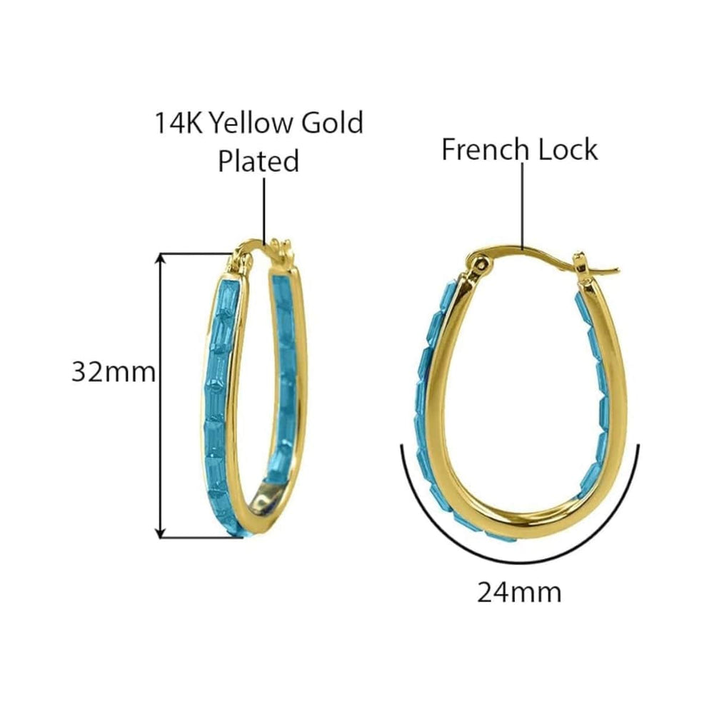 Gold Turquoise Inside Out Crystal Hoop Earrings For Women