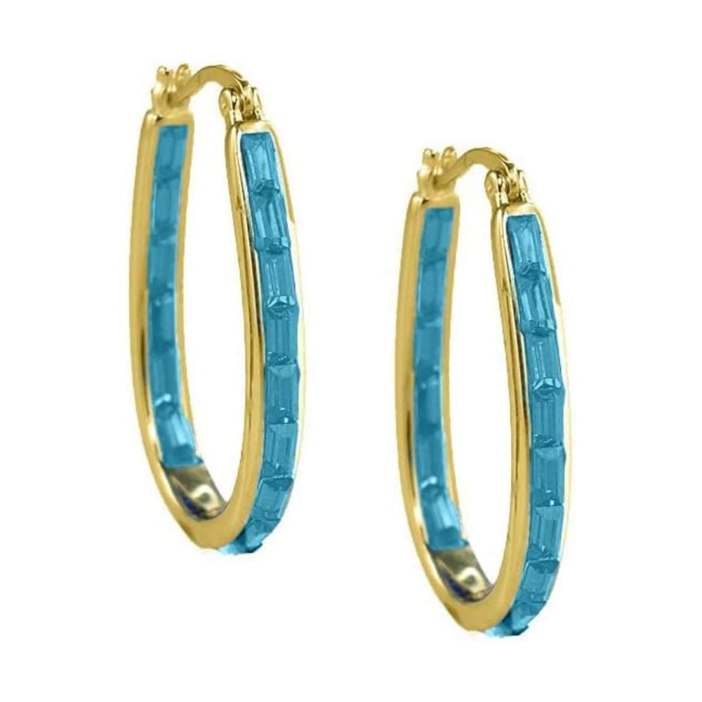 Gold Turquoise Inside Out Crystal Hoop Earrings For Women