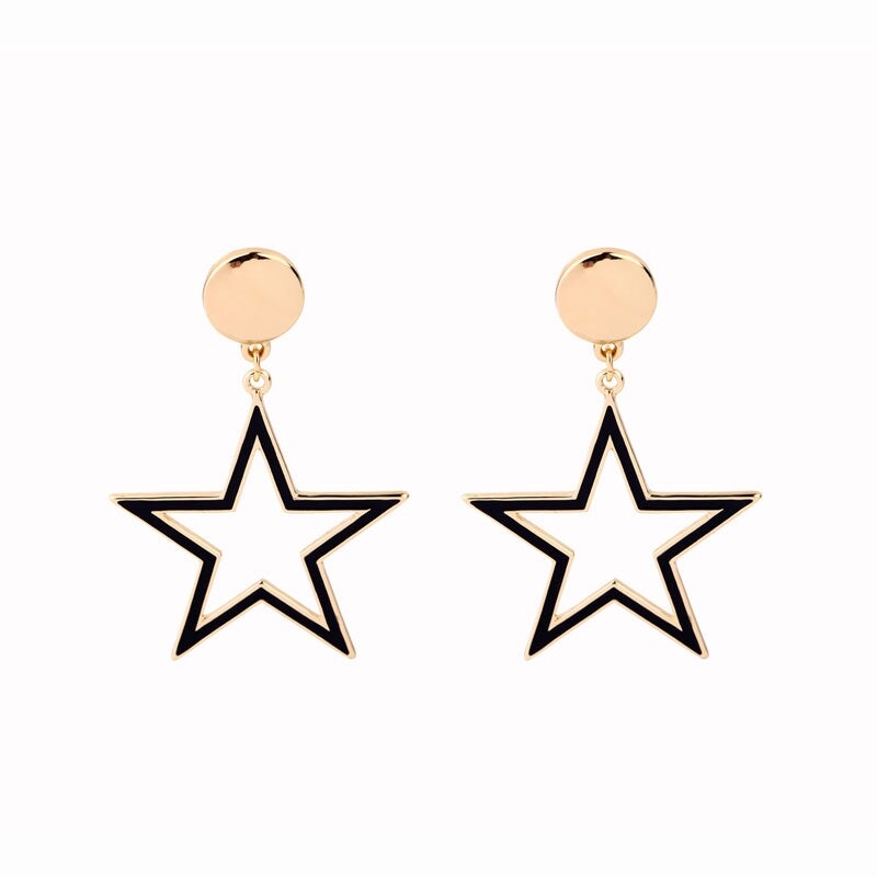 Gold & Black Open Star Drop Earrings