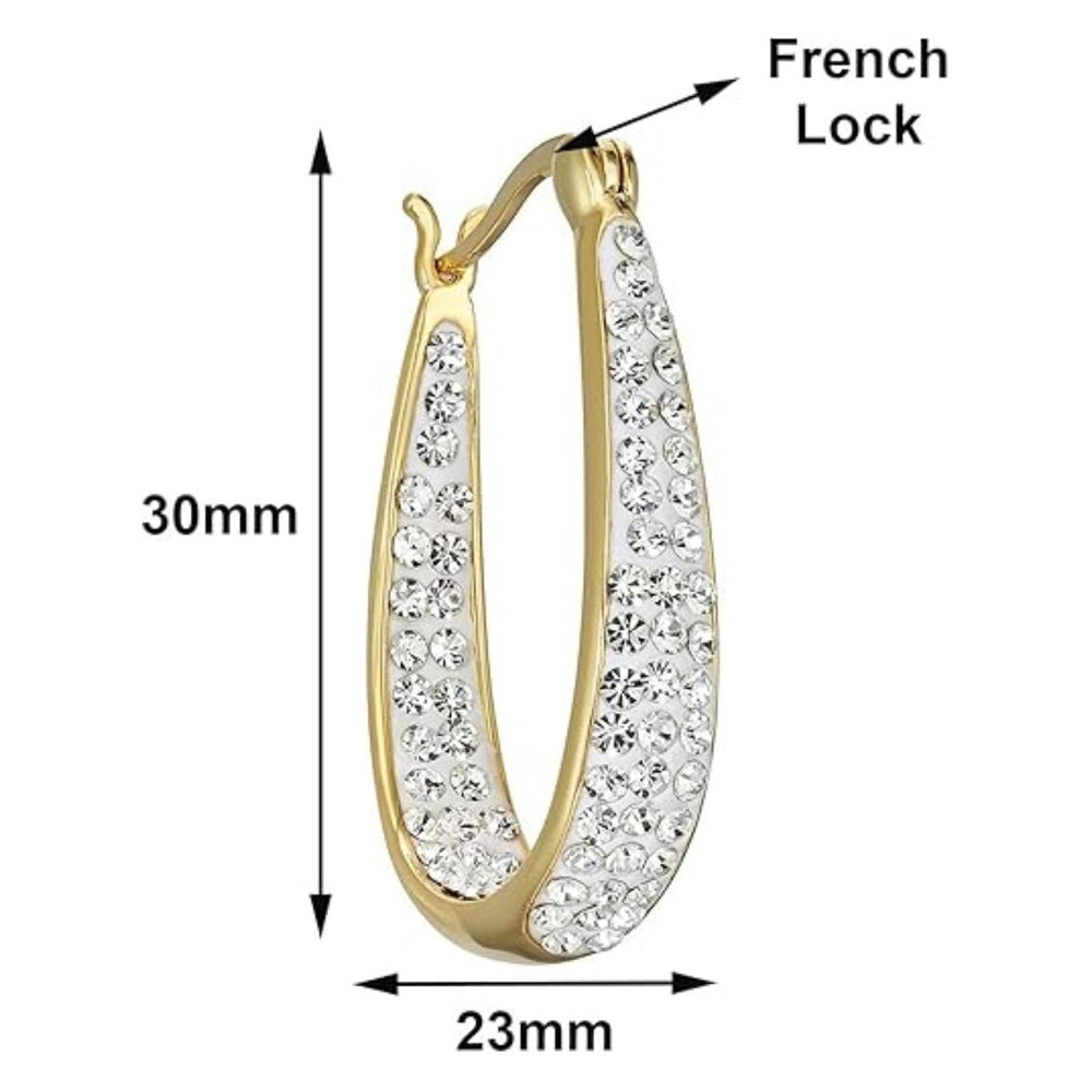 Gold and White Inside Out Crystal Hoop Earrings For Women - Gold and White