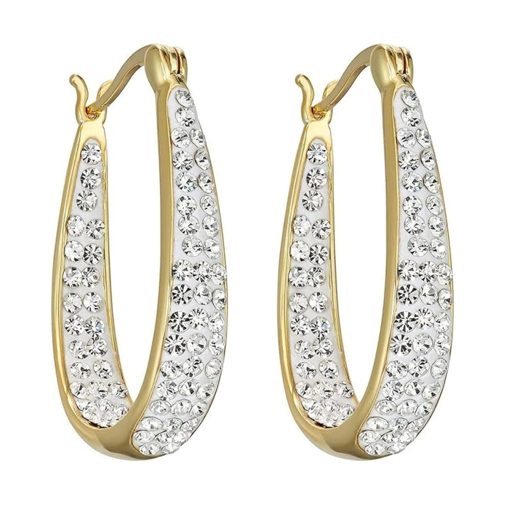 Gold and White Inside Out Crystal Hoop Earrings For Women - Gold and White