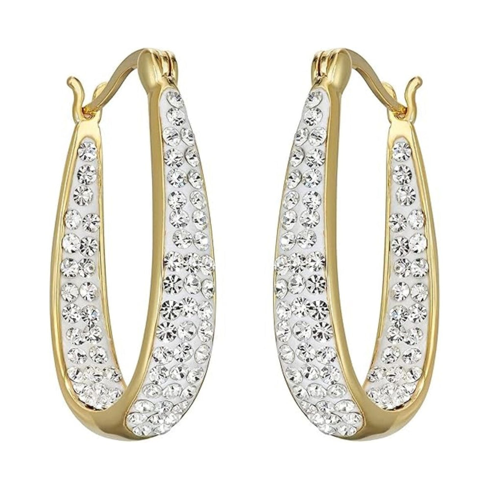 Gold and White Inside Out Crystal Hoop Earrings For Women - Gold and White