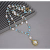 Gold plated Brass Larimar And Freshwater Pearl Necklace - White