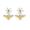 Gold plated CZ Bee Flower Drop Earrings