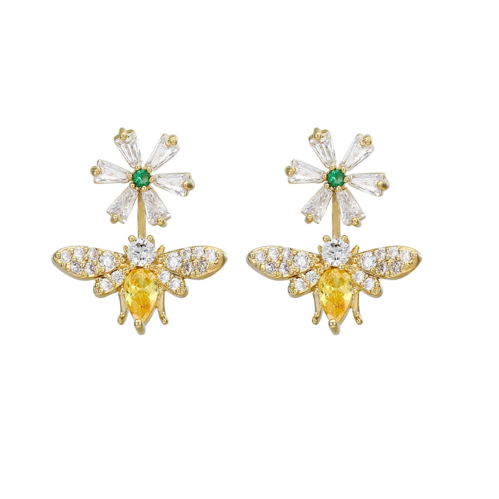 Gold plated CZ Bee Flower Drop Earrings