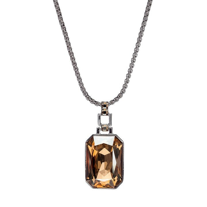 Golden Shadow Hexagonal Swarovski Crystal Pendant Necklace - White