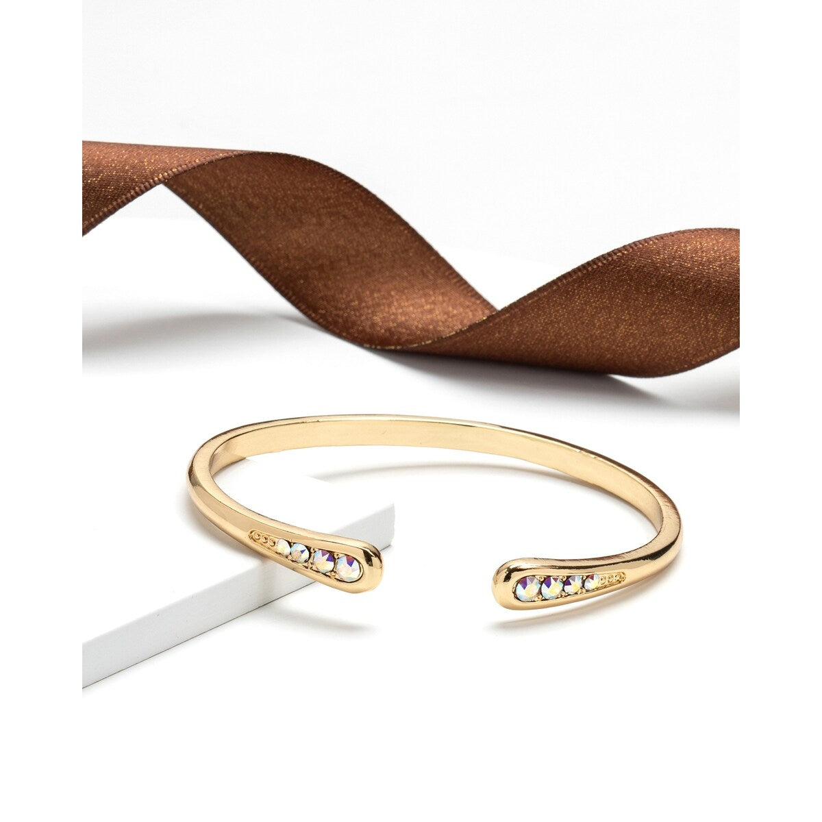 Goldtone Ab Swarovski Crystal Teardrop Bangle Bracelet