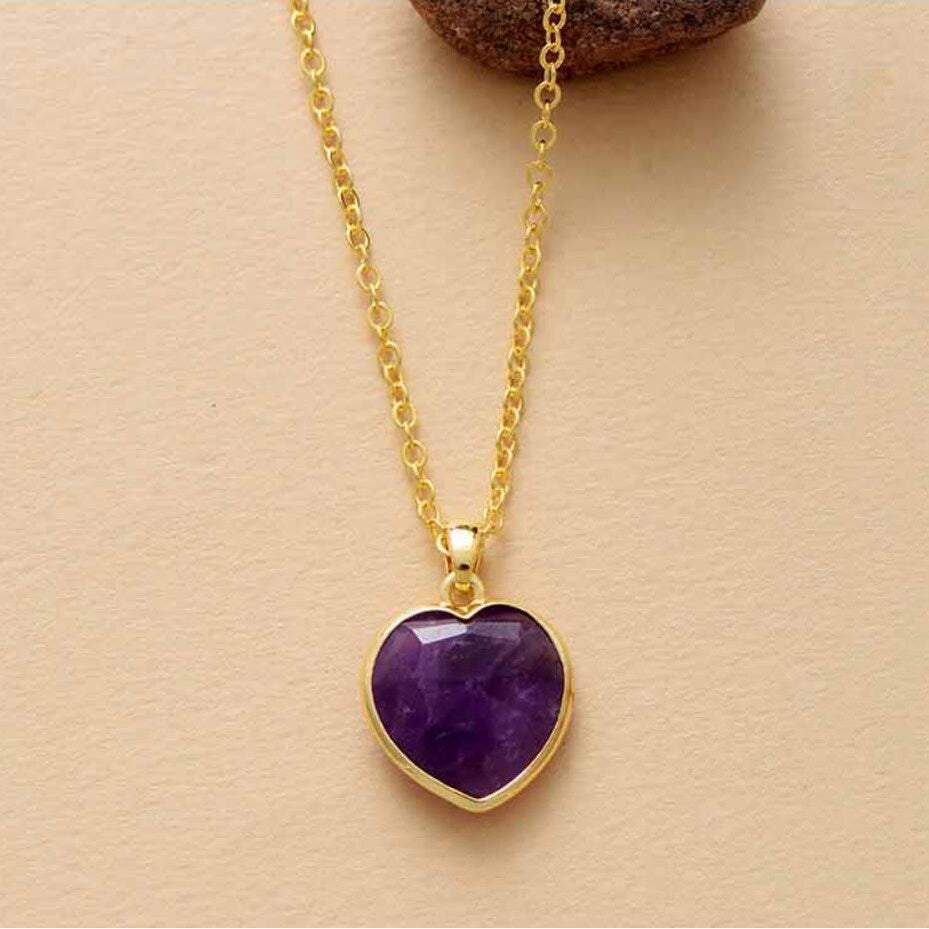 Goldtone Amethyst Heart Pendant Necklace - White