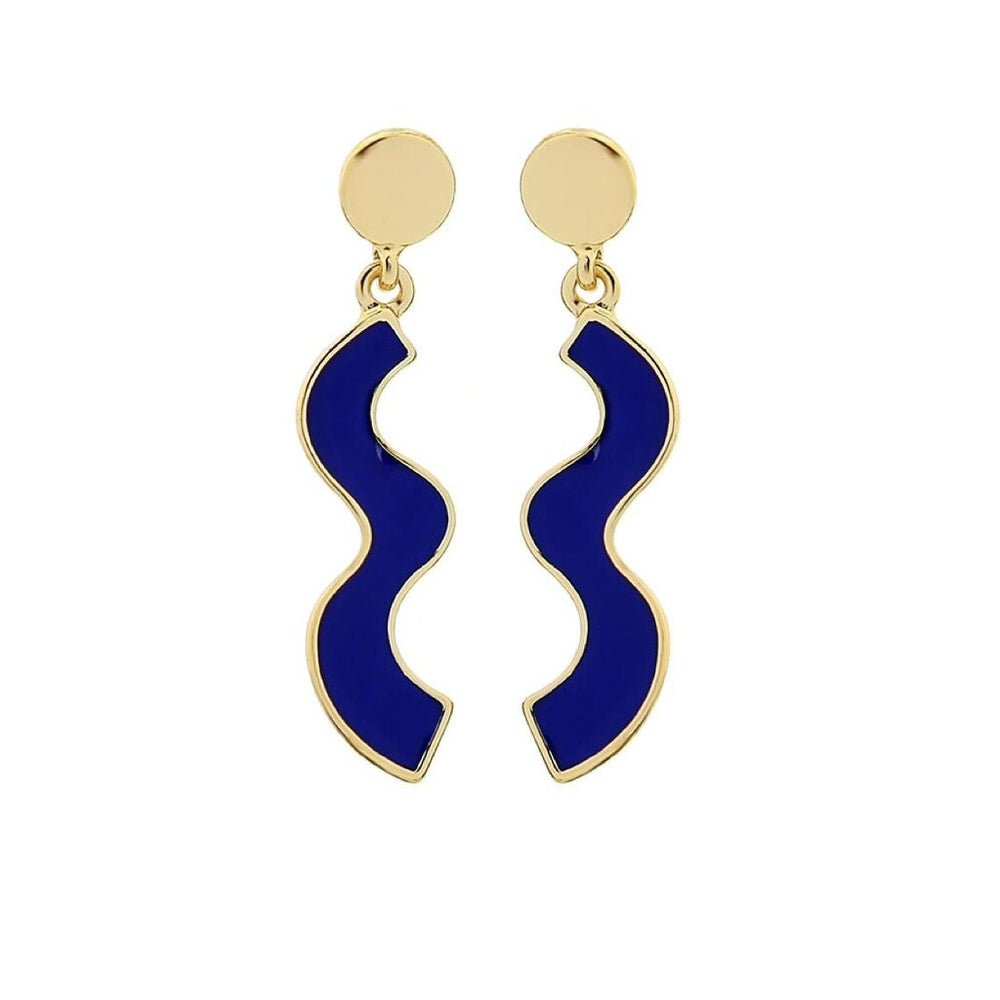 Goldtone And Navy Blue Squiggle Drop Earrings