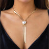 Goldtone And Pearl Done Heart Lariat Necklace - White