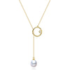 Goldtone And White Freshwater Pearl Open Circle Cubic Zirconia Pendant Necklace