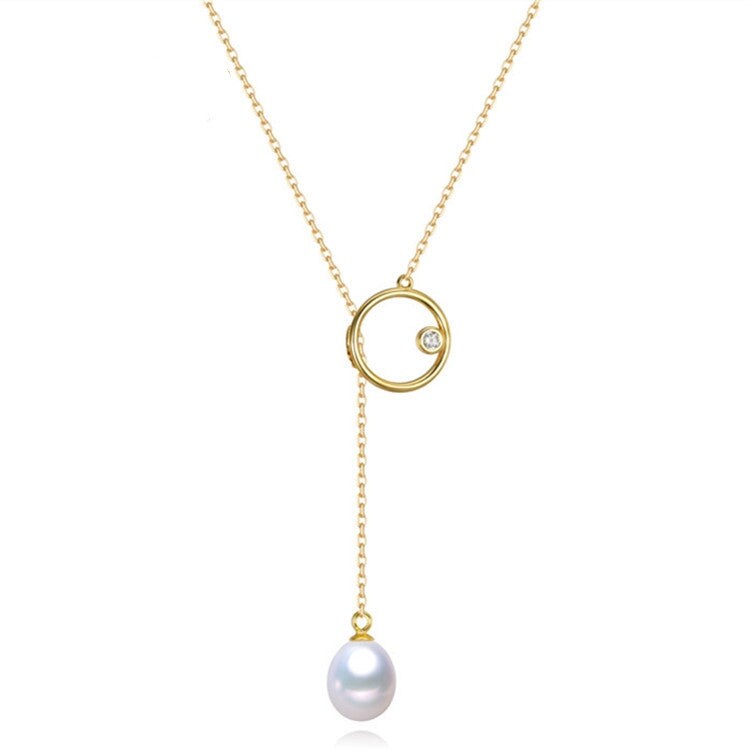 Goldtone And White Freshwater Pearl Open Circle Cubic Zirconia Pendant Necklace