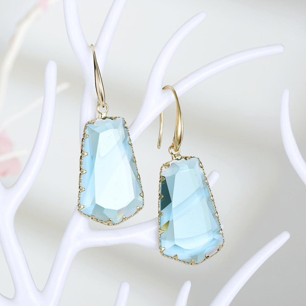 Goldtone Aqua Blue Crystal Drop Earrings