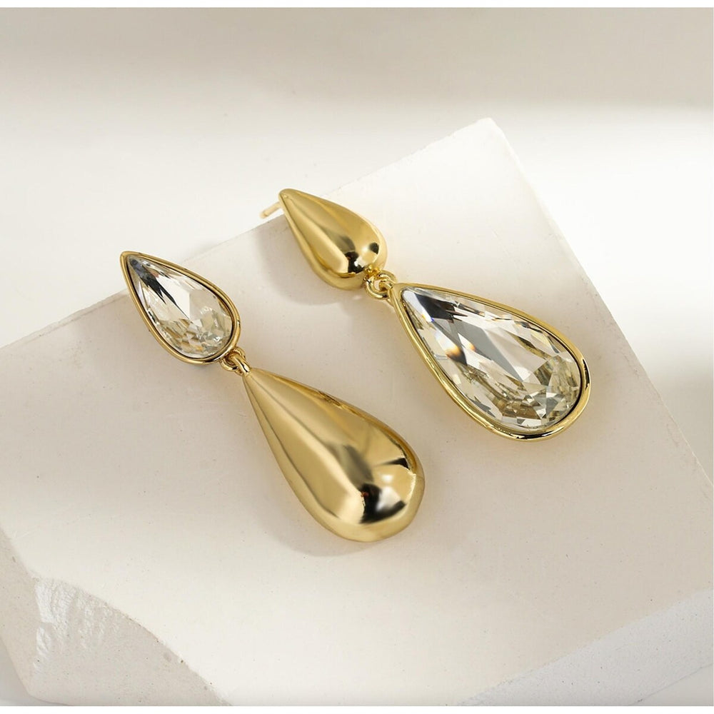 Goldtone Asymmetrical Crystal Teardrop Earrings