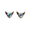 Goldtone Aurora Borealis Heart Crystal Wing Stud Earrings