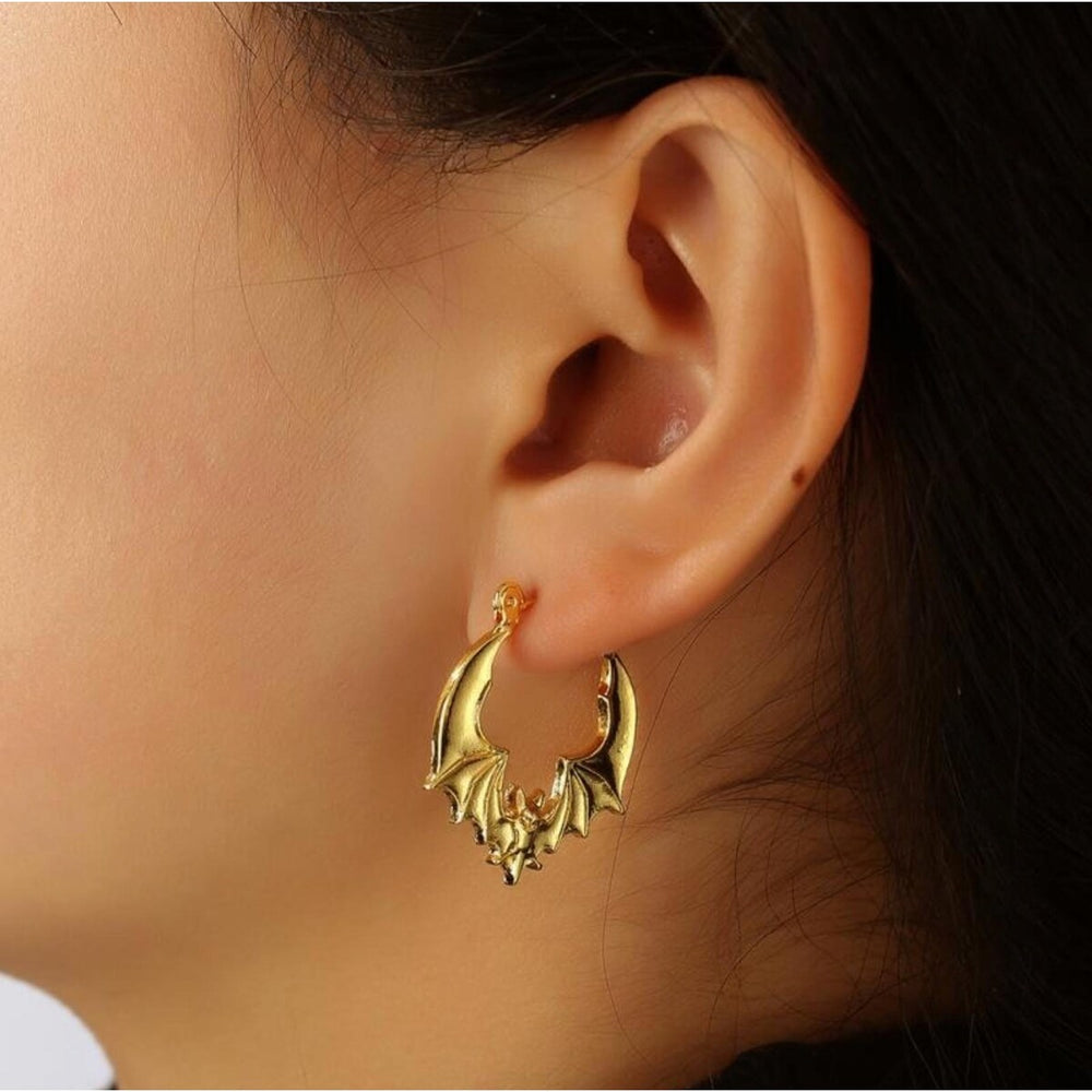 Goldtone Bat Hoop Earrings