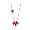 Goldtone Beaded Multi Colored Flower And Heart Pendant Necklace - White