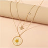 Goldtone Bee Dried Daisy Layered Necklace - White