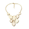 Goldtone Beige Statement Bib Necklace - White