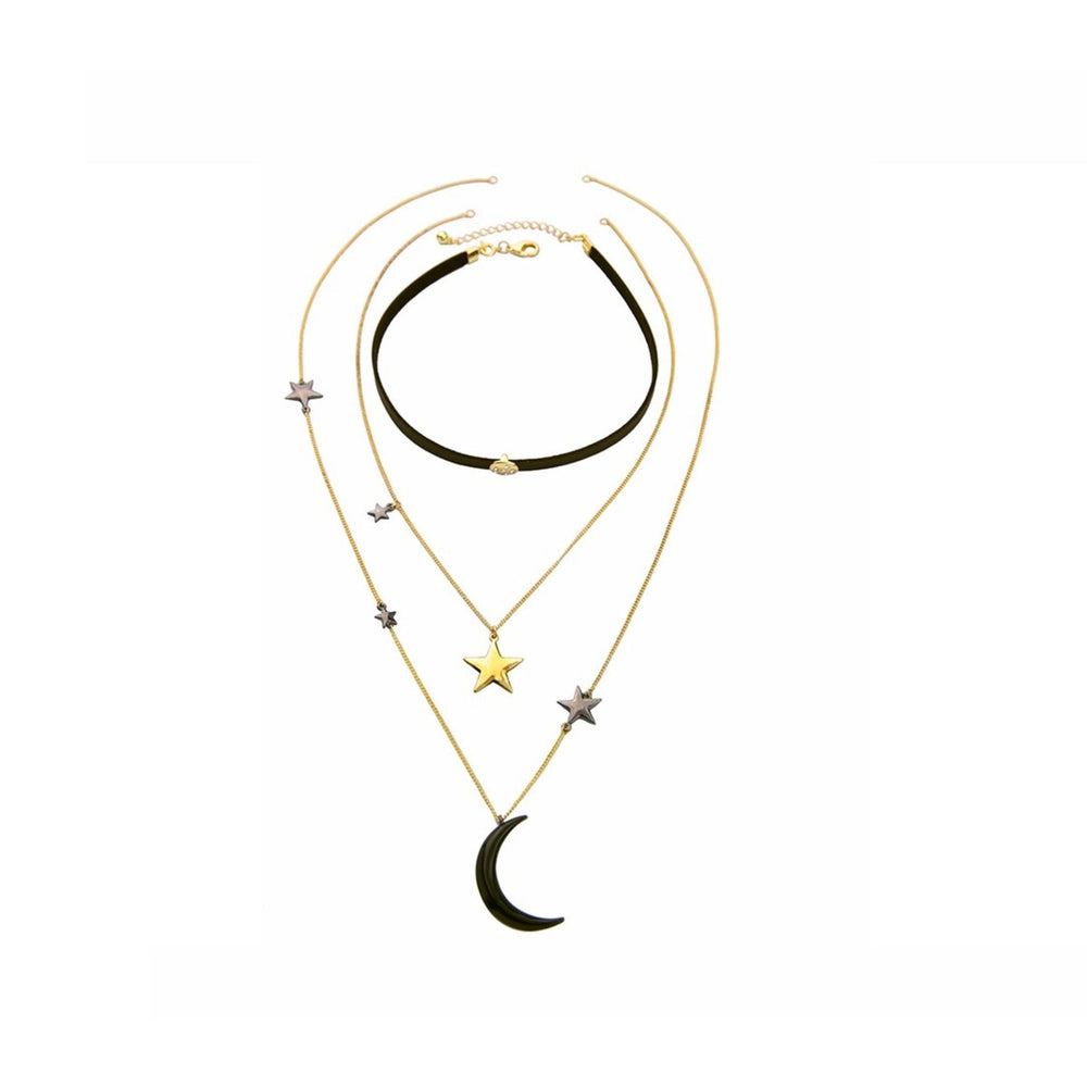 Goldtone Black Celestial Layered Necklace - White