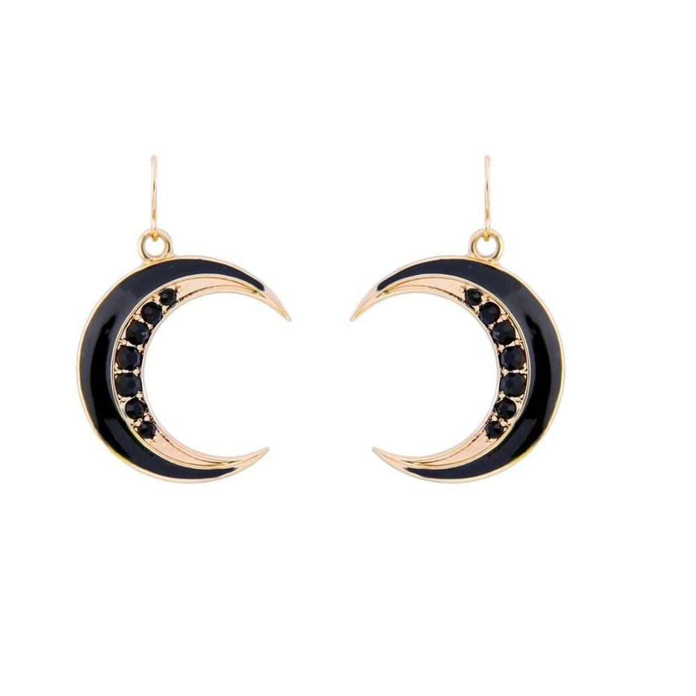 Goldtone Black Crescent Moon Drop Earrings