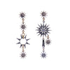 Goldtone Black Crystal Asymmetrical Sunburst Drop Earrings