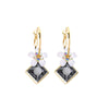 Goldtone Black Crystal Flower Hooped Earrings