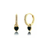 Goldtone Black Crystal Pave Heart Huggie Hoop Earrings