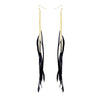 Goldtone Black Feather Chain Drop Earrings