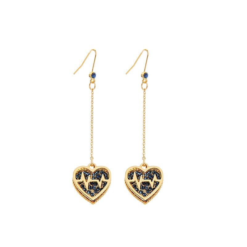 Goldtone Black Heartbeat Drop Earrings