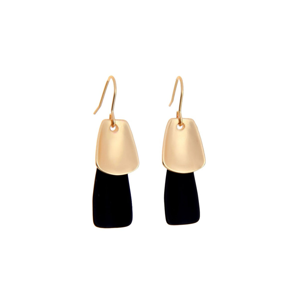 Goldtone Black Layered Drop Earrings