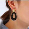 Goldtone Black Open Teardrop Drop Earrings